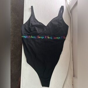 Savage x Fenty black bodysuit. Snap bottom closure. Rainbow logo size 3xl